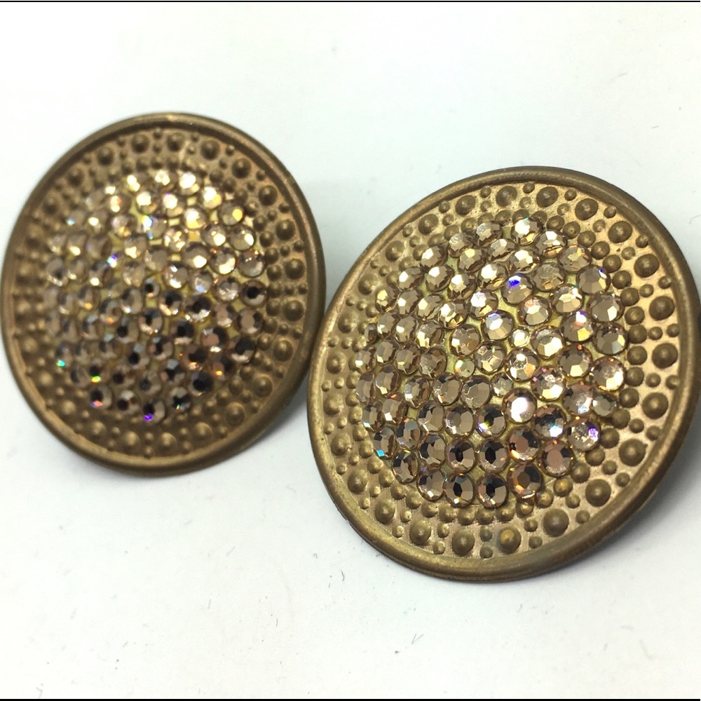 Richard Kerr Gold Swarovski Rhinestone Earrings,Gold Plated, 80s Vintage jewelry